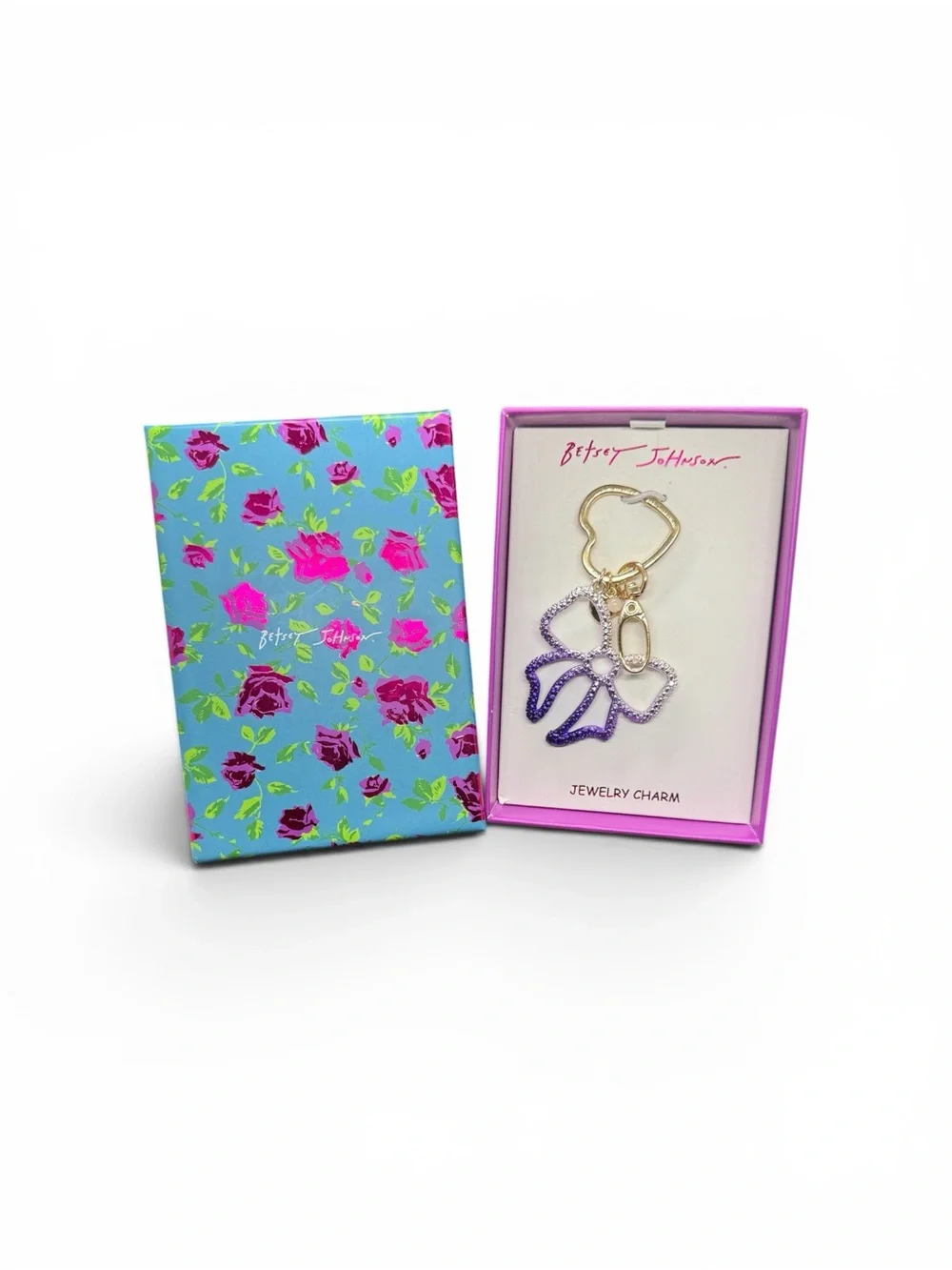 💜🩶BETSEY JOHNSON💜🩶Purple & Silver Ombre’ Bow Keychain Charm/NIB